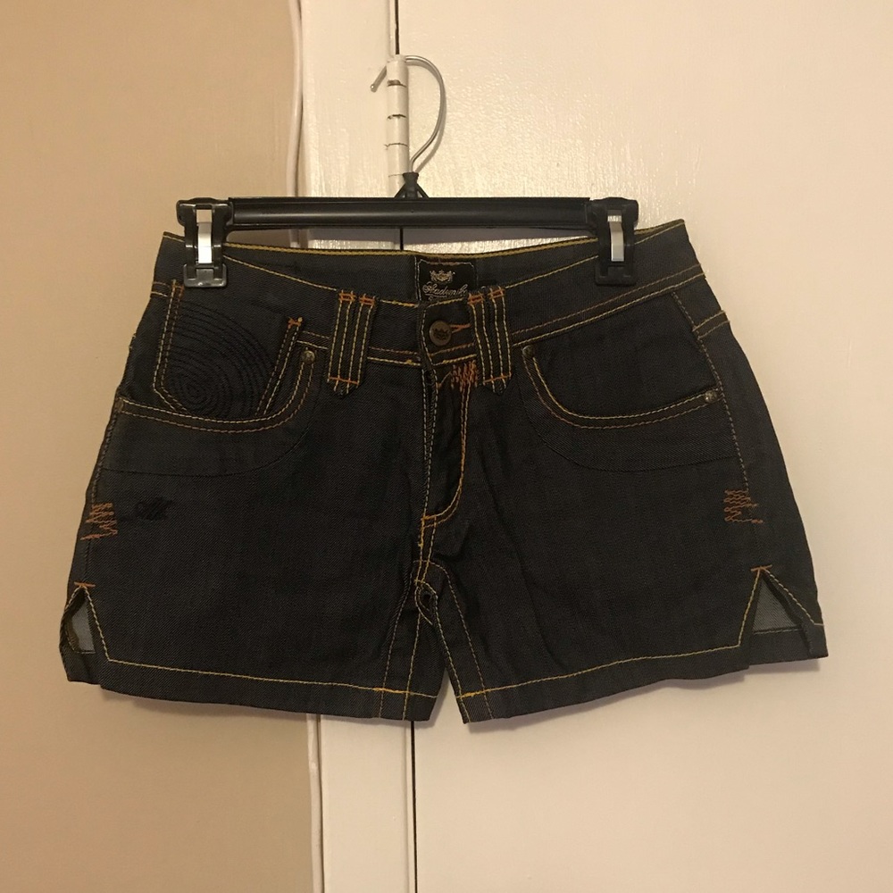 Dark blue stitched jeans